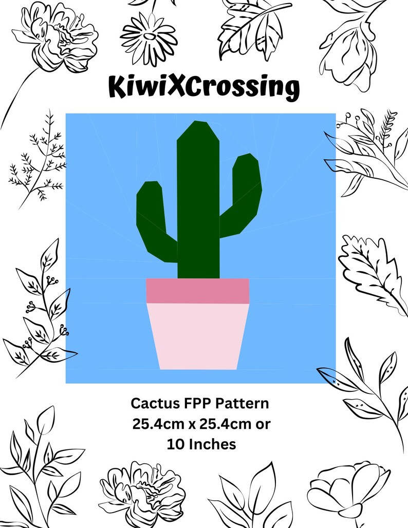Cactus Pot Plant Quilt Block FPP Pattern Foundation Paper Piecing ...