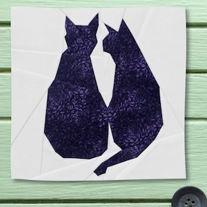 FPP Pattern Cats Silhouette Foundation Paper Piecing 25x25cm or 10 inch Modern Quilt Block Design PDF Two Black Cat Friends
