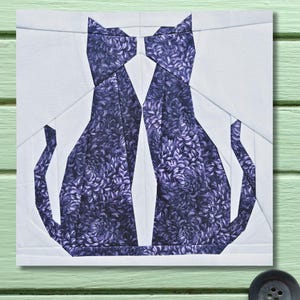 Mönster för två katter, quiltblock, FPP Design Foundation Paper Piecing (PDF)