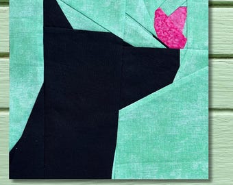 FPP Pattern Dog and Butterfly Foundation Paper Piecing 25.4 x 25.4cm or 10 inch Modern Quilt Block Design PDF