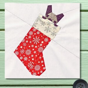 Christmas Stocking Puppy Quilt Block Pattern Beginners Foundation Paper Piecing FPP Printable PDF 25.4 cm or 10 inches New