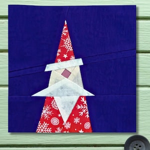 Jultomten Jul Quilt Block Mönster Nybörjare Grundpapperslappning FPP Utskrivbar PDF 15,2 cm och 25,4 cm eller 6 x 10 tum Nytt Enkelt