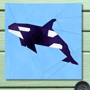 Orca Killer Whale Quilt Block Pattern Foundation Paper Piecing FPP Printable PDF 25.4 cm or 10 inches