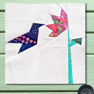 FPP Pattern Bird and Flower Foundation Paper Piecing 25.4x25.4cm or 10 inch Modern Quilt Block Design PDF