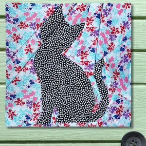 FPP Pattern Kitten Silhouette Foundation Paper Piecing 25.4x25.4cm or 10 inch Modern Quilt Block Design PDF