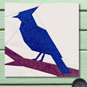 FPP Schnittmuster Blauhäher Vogel Foundation Papier Piecing 25.4x25.4 cm oder 10 inch Modern Quilt Block Design PDF