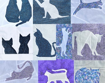 FPP Pattern Bundle 10x Cat Silhouette Foundation Paper Piecing Pattern 25x25cm or 10 inch Quilt Block Design PDF