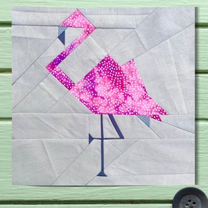 FPP Flamingo Quilt Block Pattern Foundation Paper Piecing Printable PDF 30.5 x 30.5 cm or 12 inches