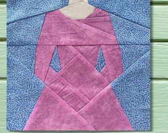 FPP Pattern Women's Dress Foundation Paper Piecing Quilt Block  PDF Instant Download  10 inch