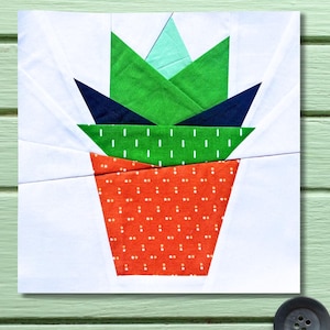 Succulent Pot Plant Quilt Block FPP Pattern Foundation Paper Piecing Printable PDF 25.4cm or 10 Inches