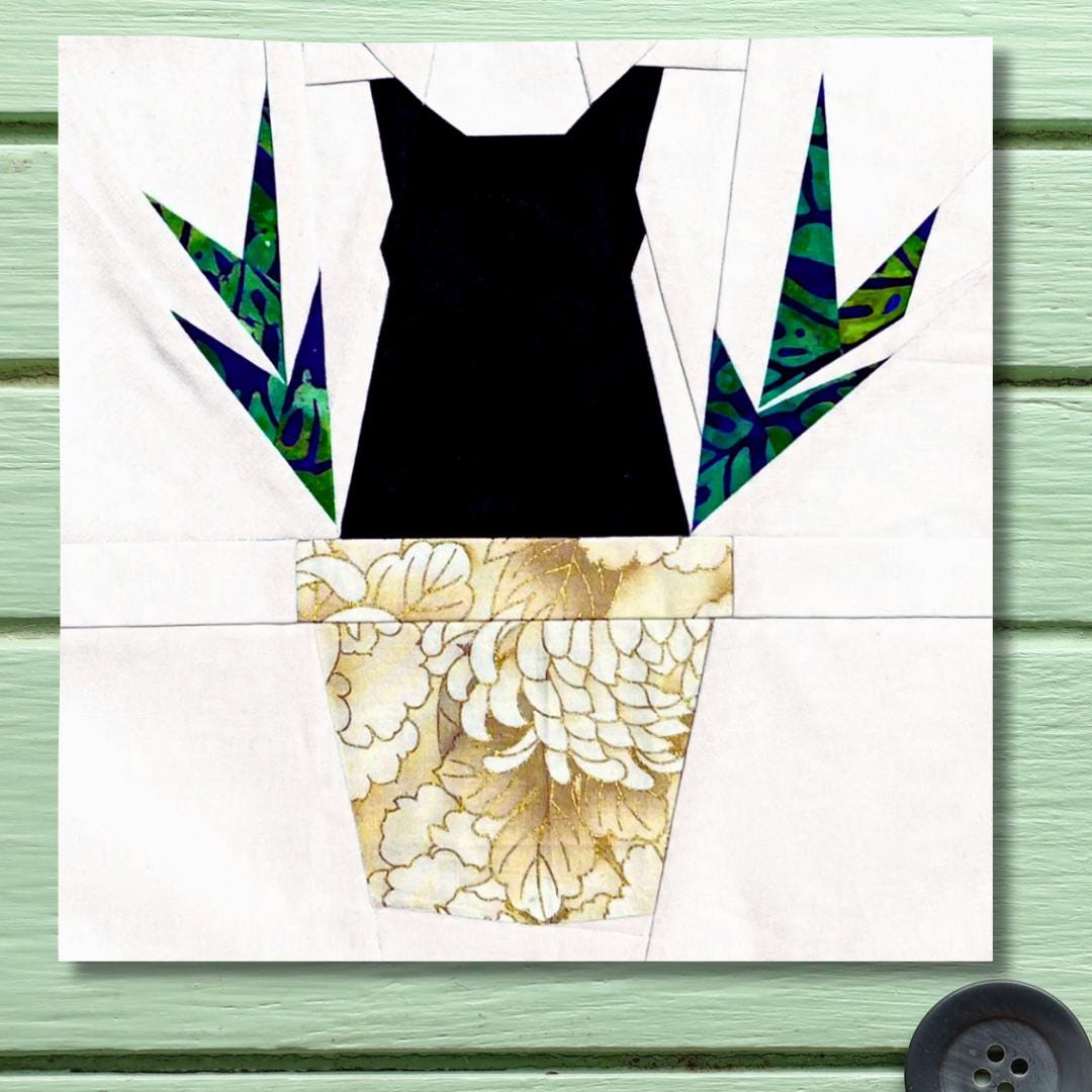 FPP Pattern Cat in a Plant Foundation Paper Piecing 25.4x25.4cm or 10 ...