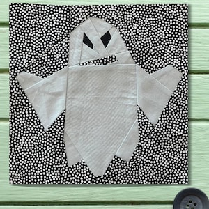Patrón de bloque de edredón Ghost Ghoul, base FPP, paper piecing, imprimible en PDF, 25,4 x 25,4 cm o 10 pulgadas