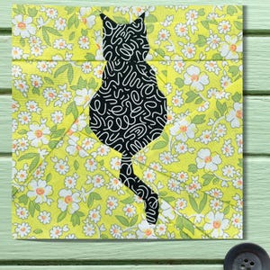 Patrón de bloque de edredón de gato FPP, base de papel, piecing imprimible en PDF, 15,2 x 15,2 cm o 6 pulgadas