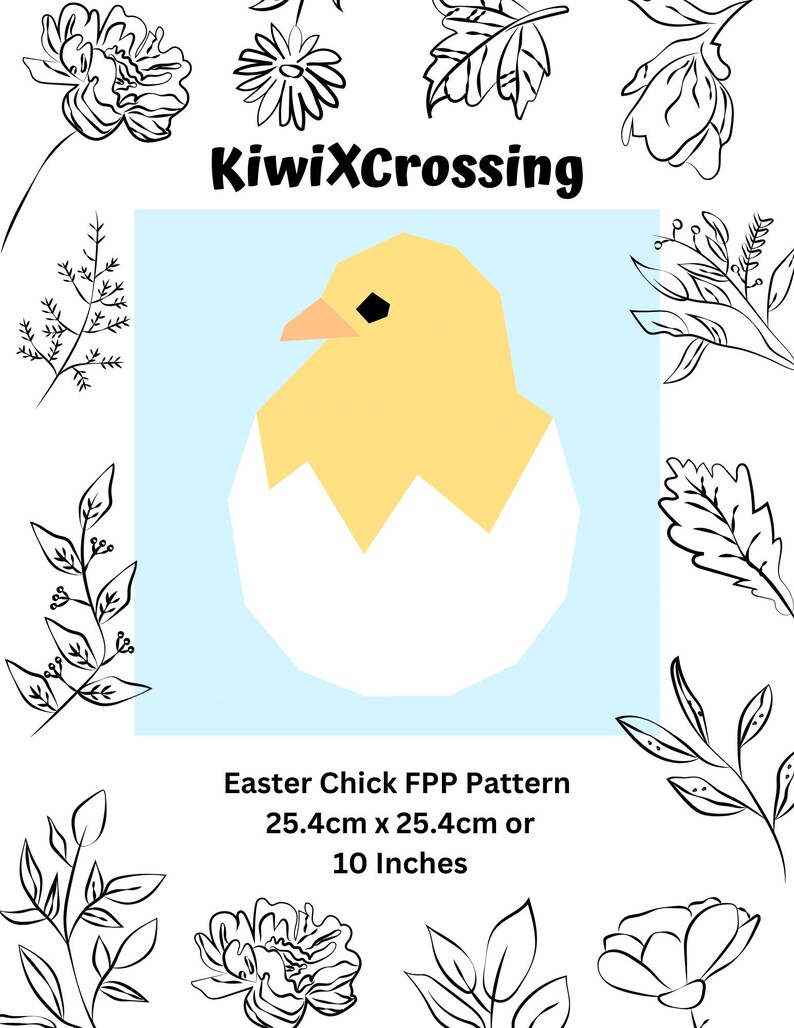 FPP Pattern Easter Chick Foundation Paper Piecing 25.4x25.4cm or 10 ...