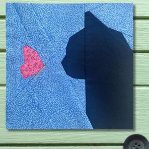 FPP-mönster Katt och fjäril, papperslappning, 25,4 x 25,4 cm eller 10 tum, modern quiltblockdesign PDF
