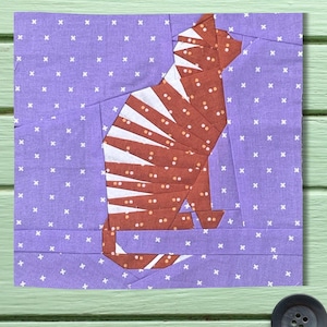 Patrón de bloque de edredón de gato atigrado FPP para base de papel para patchwork imprimible en PDF de 25 x 25 cm o 9,8 pulgadas