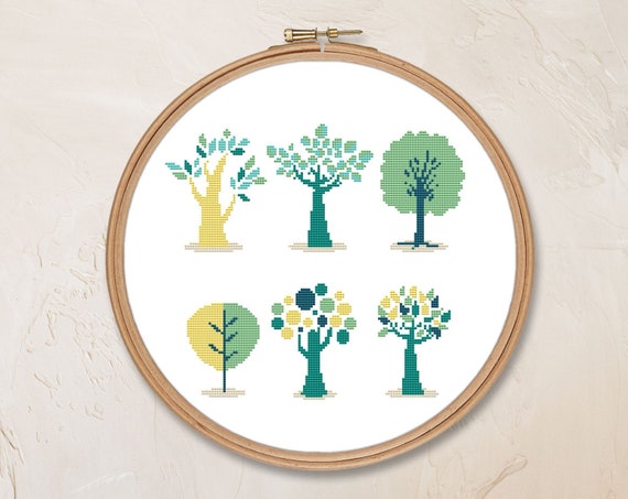 Tree cross stitch pattern PDF instant download modern Etsy Trees cross stitch pattern instant download cross stitch