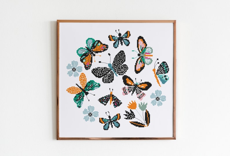 Insect cross stitch pattern PDF woodland butterfly moth modern | Etsy