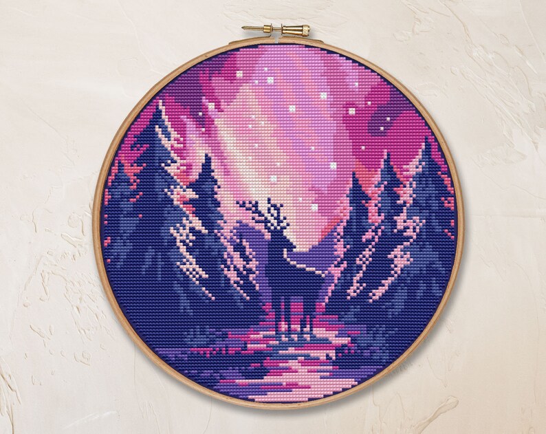 Northern Lights Cross Stitch Pattern PDF Nature Forest | Etsy