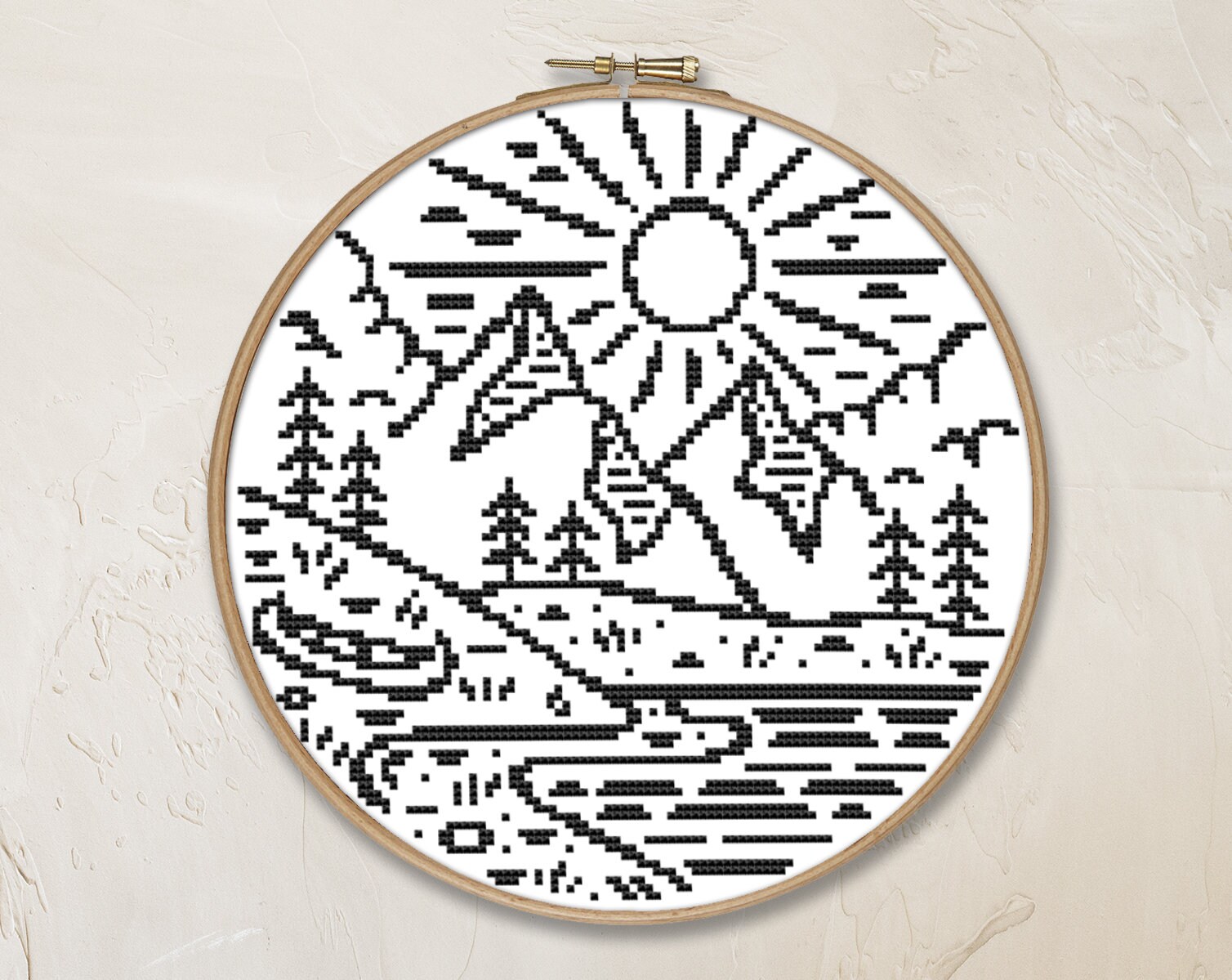 Monochrome mountain cross stitch pattern PDF counted modern Etsy
