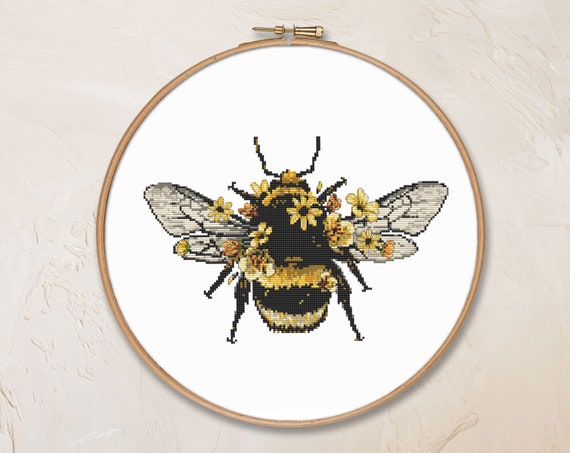 Bumblebee cross stitch pattern PDF flower woodland insect ...