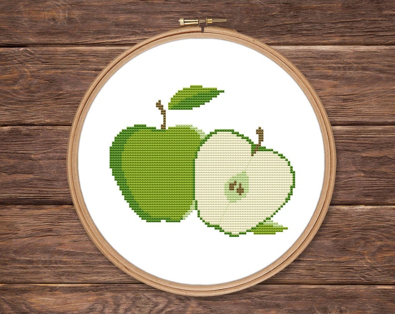 Green Apple Counted Cross Stitch Pattern PDF Food Fruit Etsy