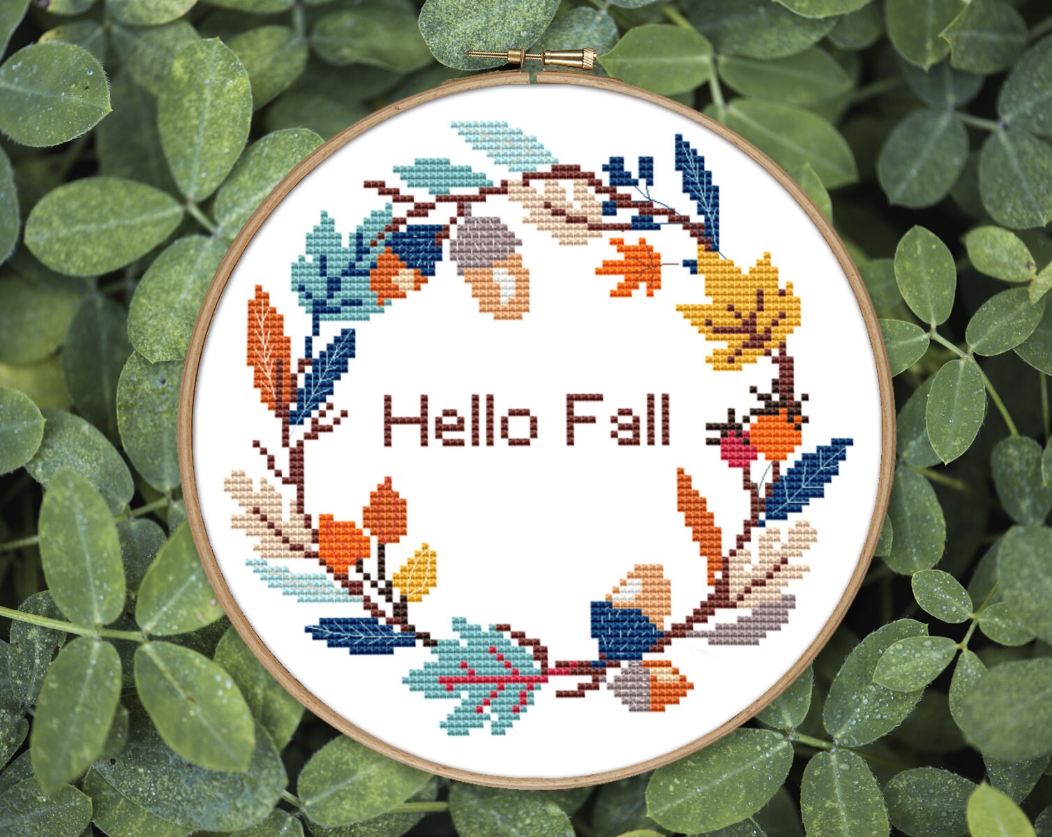 Retro fall wreath counted cross stitch pattern PDF modern Etsy