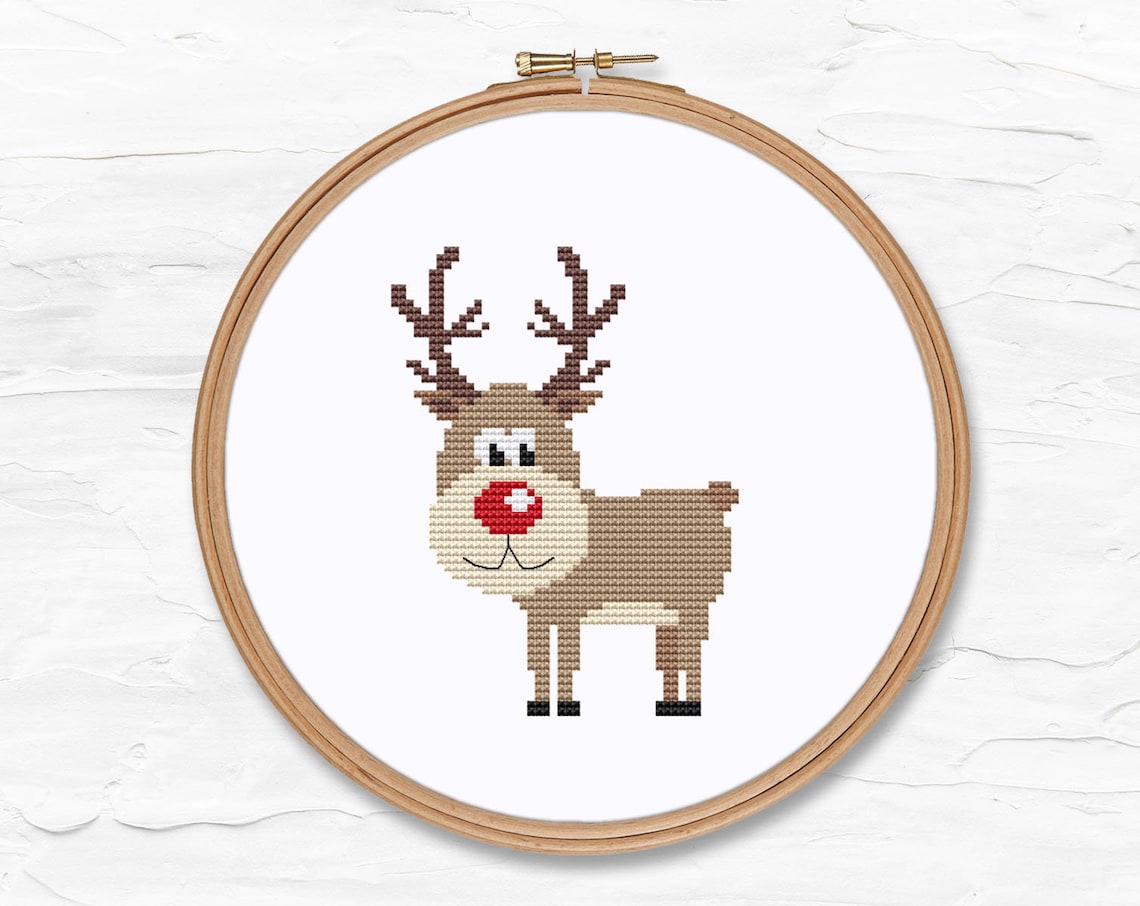 Christmas Reindeer Cross Stitch Pattern Pdf Easy Holiday Deer Etsy