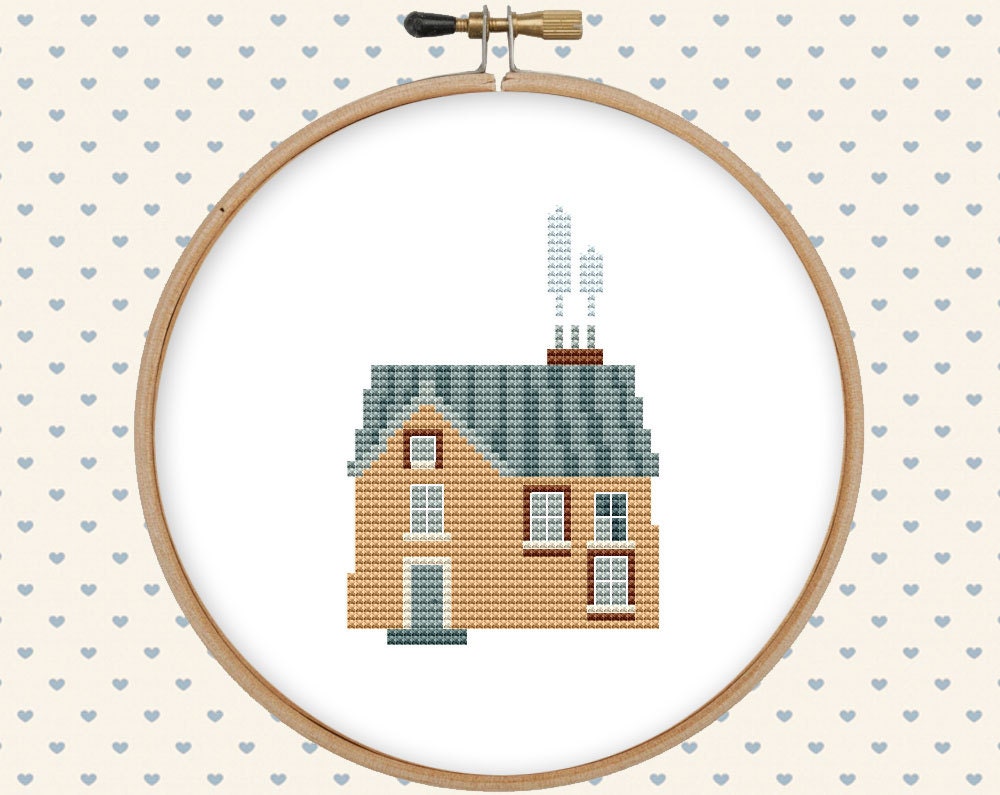 Set of houses counted cross stitch pattern PDF modern village | Etsy
