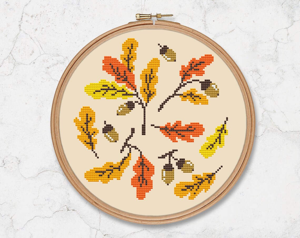 Fall cross stitch pattern PDF autumn modern floral woodland | Etsy