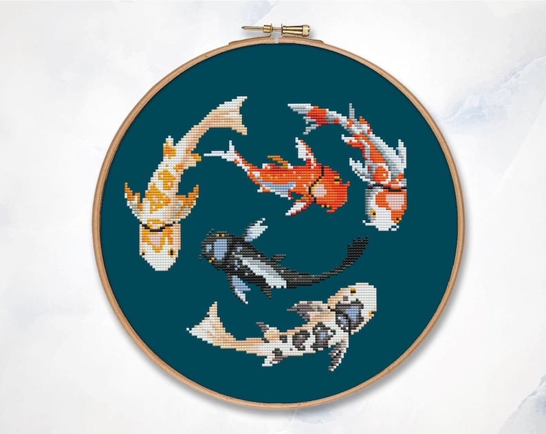 Japanese koi fish counted cross stitch pattern PDF carp | Etsy