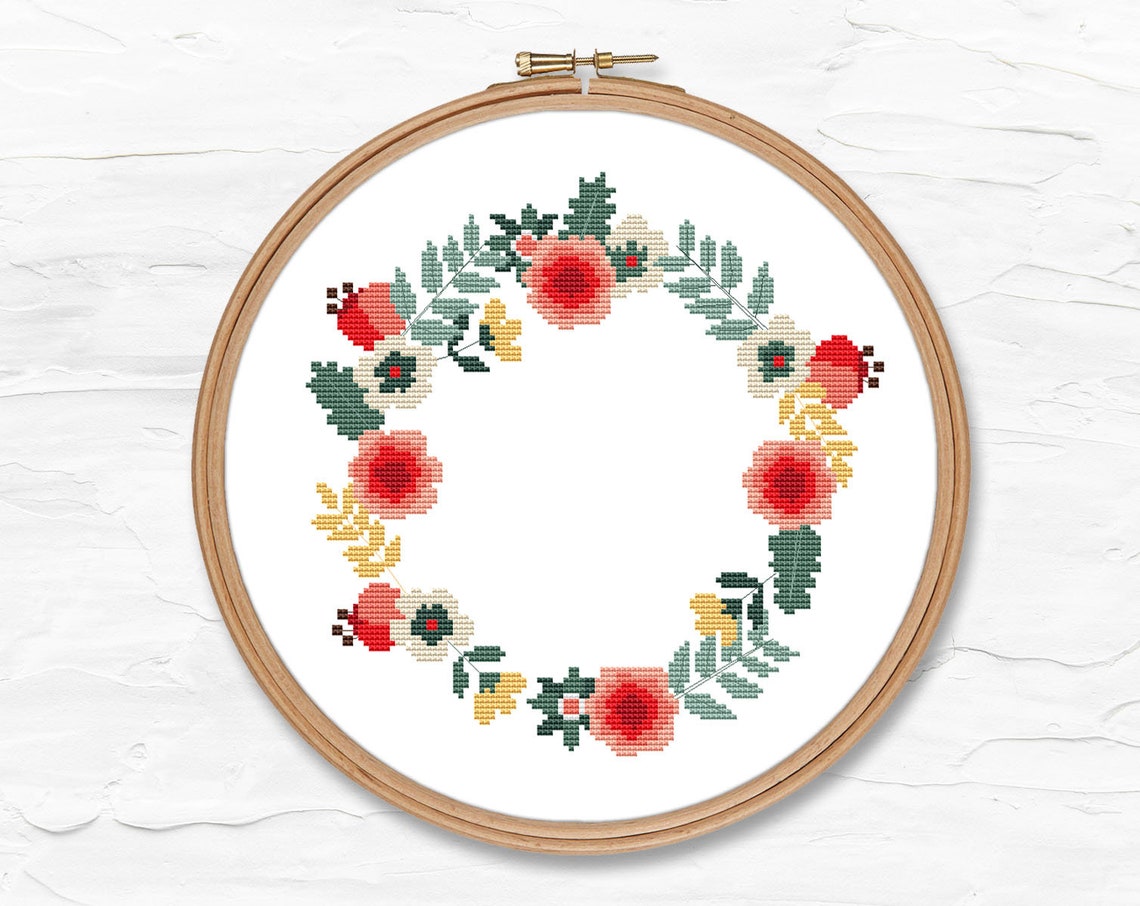 Floral wreath cross stitch pattern PDF flower instant Etsy