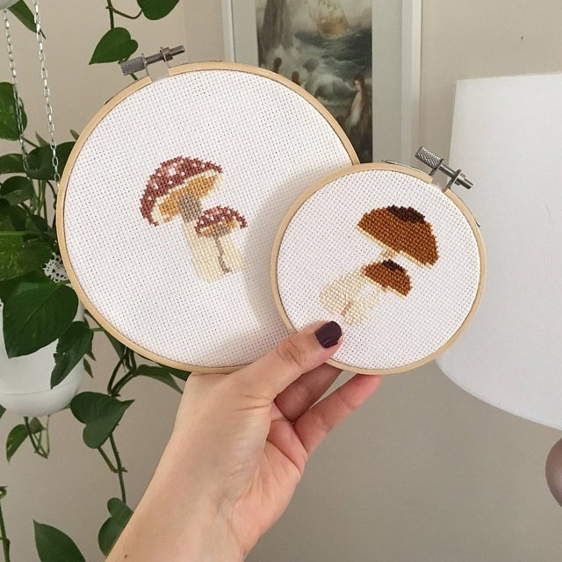 Small mushroom cross stitch pattern