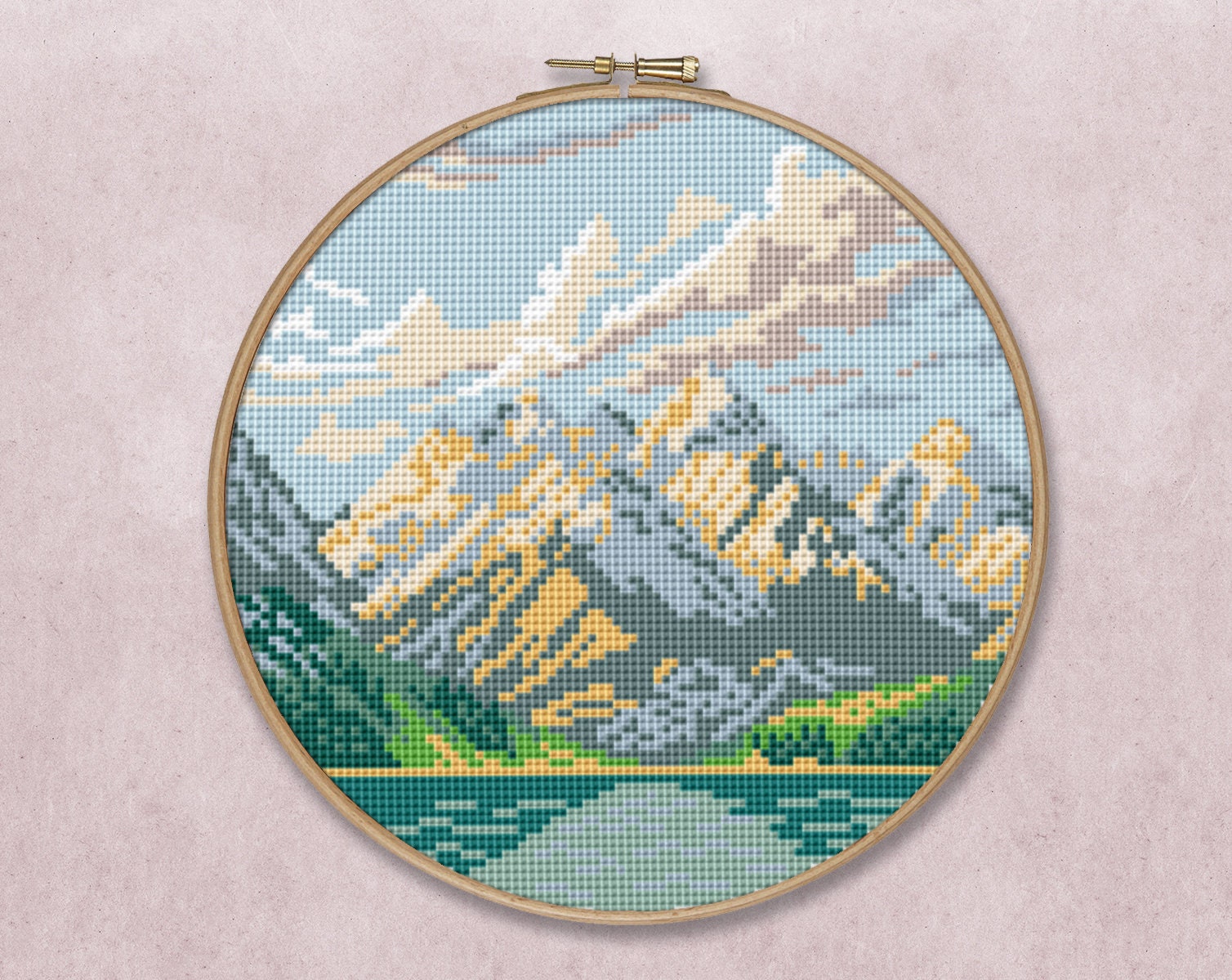 Sunset cross stitch pattern PDF modern nature mountains | Etsy