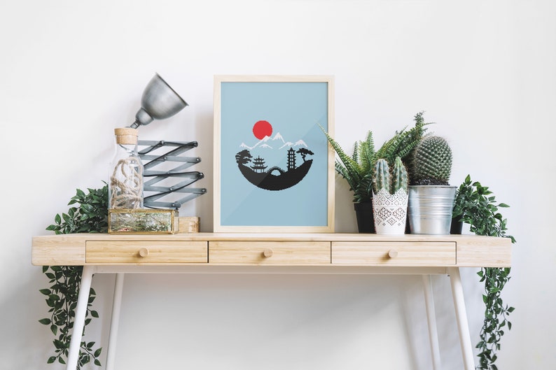 Japanese landscape cross stitch pattern PDF instant download Etsy