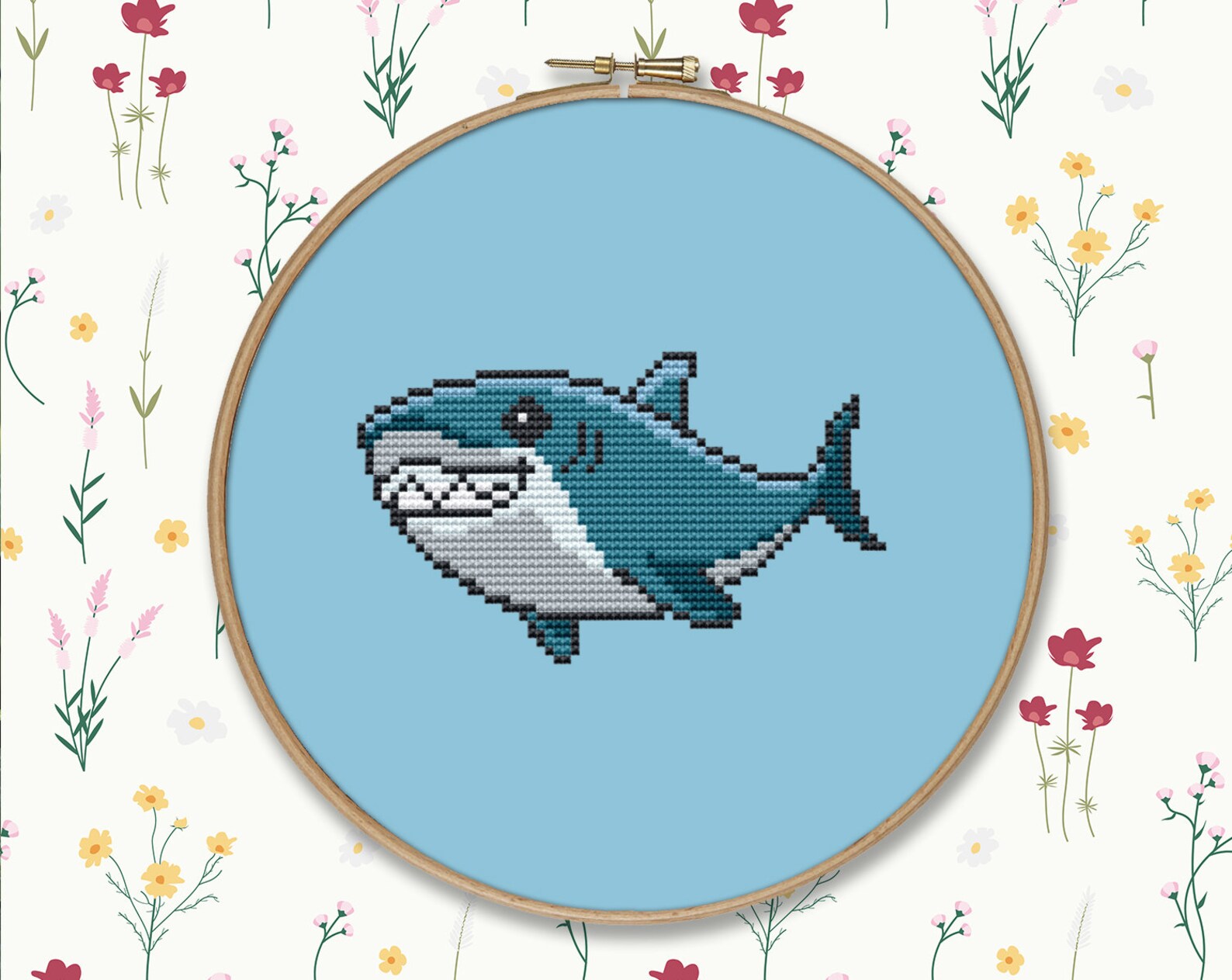 Baby shark cross stitch pattern PDF for beginner small simple | Etsy