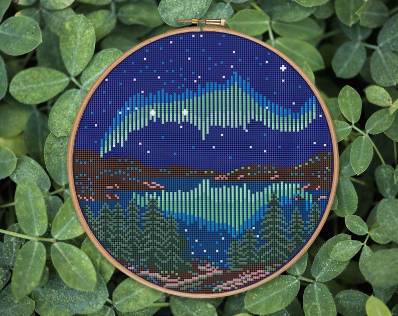 Aurora cross stitch pattern PDF northern lights landscape ...