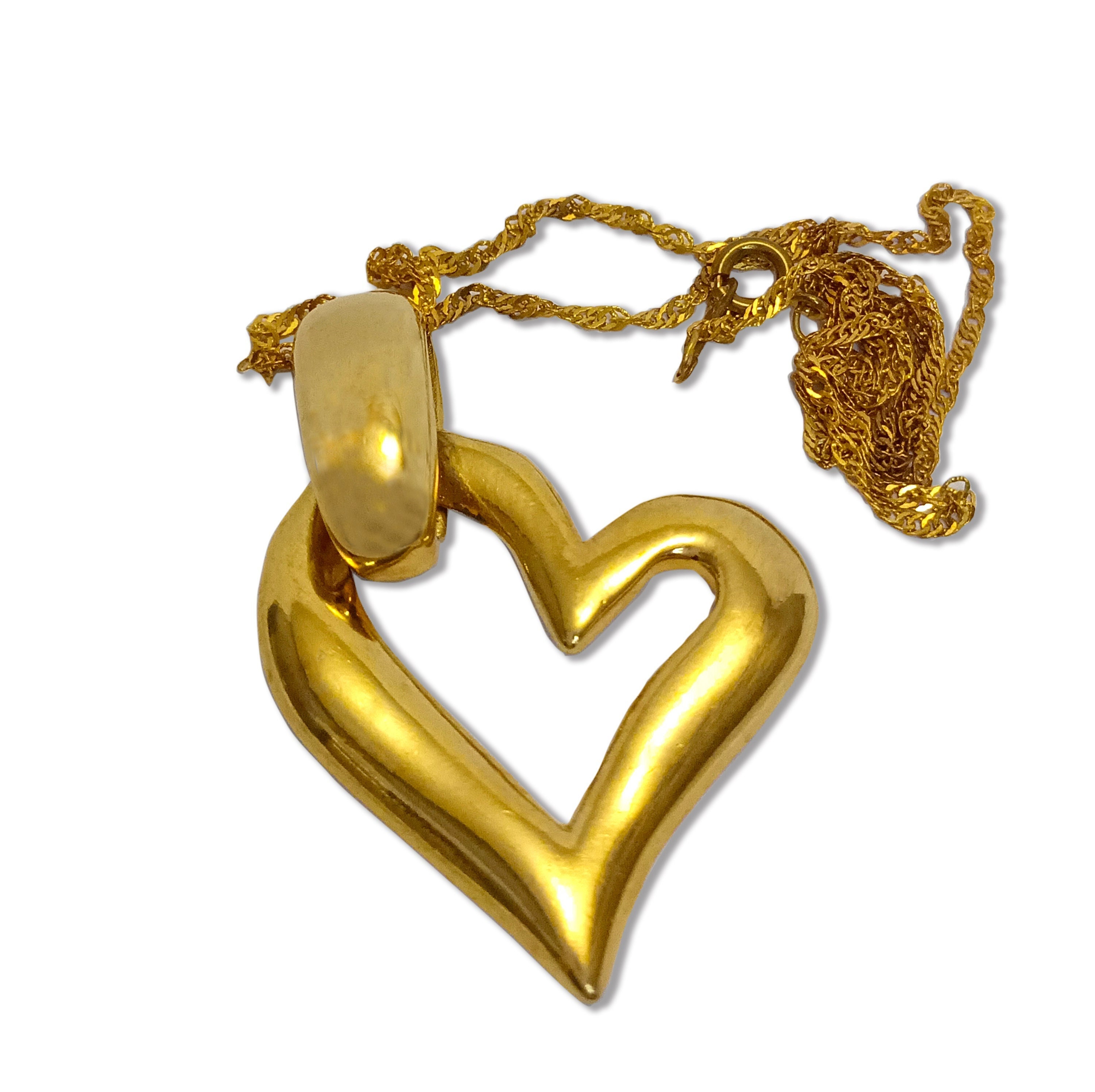 Vintage Yves Saint Laurent Gold Plated Heart Pendant Necklace 