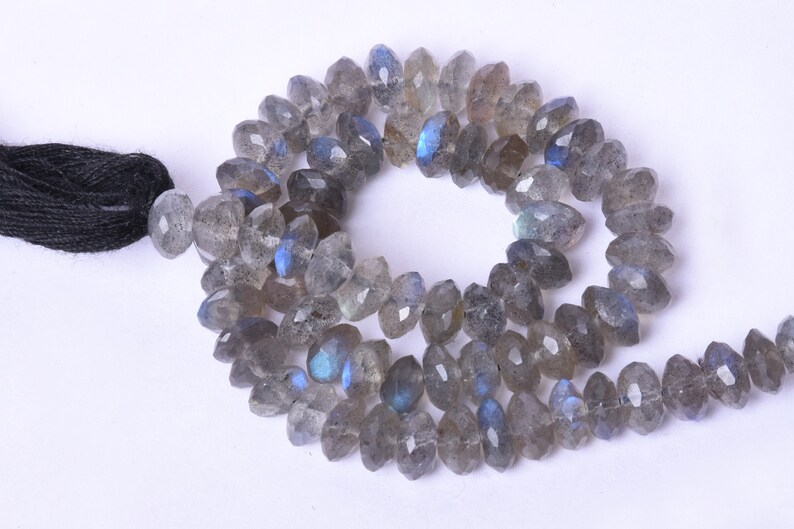 Natural Labradorite With Blue Fire Center Drilled Faceted Roundel Shape Beads 10 Inch Long String Labradorite German Roundel Shape Beads