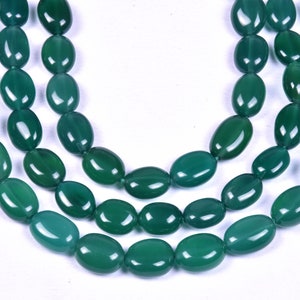 Green Onyx Oval Beads: 16 Inch Jewelry Making String (6x7 to 8x10mm)