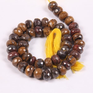 Faceted Tiger Iron Beads: Natural Roundel Gemstone, 10 Inch Strand