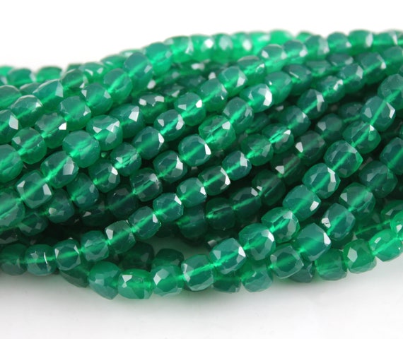 Green Onyx Box Beads Faceted Beads 8mm 8 Inch Strand 29 Pieces Approx 7mm