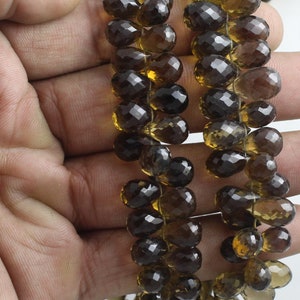 Natural Whisky Quartz Faceted Side Drilled Tear Drops,  8.5" Long String, 6 x 9 To 8 x 10 MM Approx. Natural Stone Faceted Side Drill Drops.