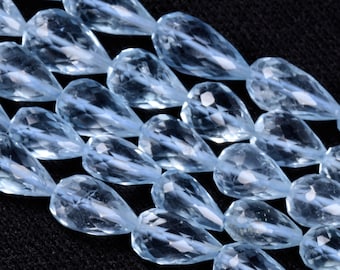 Faceted Blue Topaz Teardrop Beads, 10 Inch Strand (6x9mm)