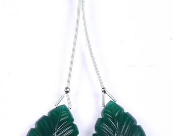 Grüner Onyx geschnitztes Blatt-Paar: AAA Edelstein-Ohrring-Charms