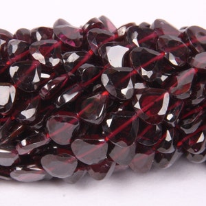Faceted Garnet Heart Beads: Red Gemstone Jewelry Making, 13&quot; Strand