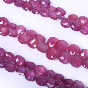 Ruby Glass Feeling Heart Shape Faceted Beads, Nice Cutting Heart Shape, Size Is 6 To 8 MM Approx, 8 inch Long String, Faceted Beads String