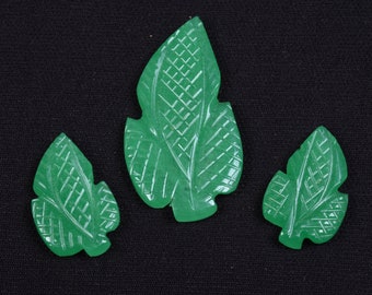 Hand Carved Green Jade Leaf Gemstone Set - Jewelry Making