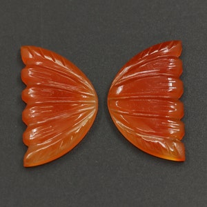 Carved Natural Carnelian Butterfly Pair, Size 18 x 30 MM, Carving Top Quality Natural Loose Gemstone Lot Pair Uniquely Shaped Carved Stone