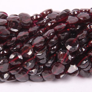 Faceted Red Garnet Coin Beads: 13 Inch Gemstone Strand (6-6.5mm)